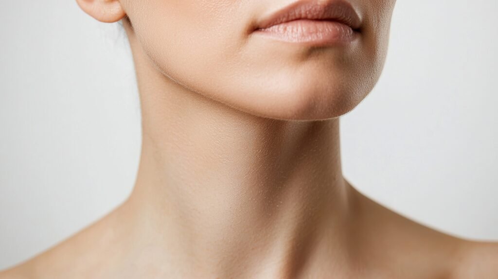 Liposuccion du cou 36 closeup view womans neck jawline showcasing natural beauty